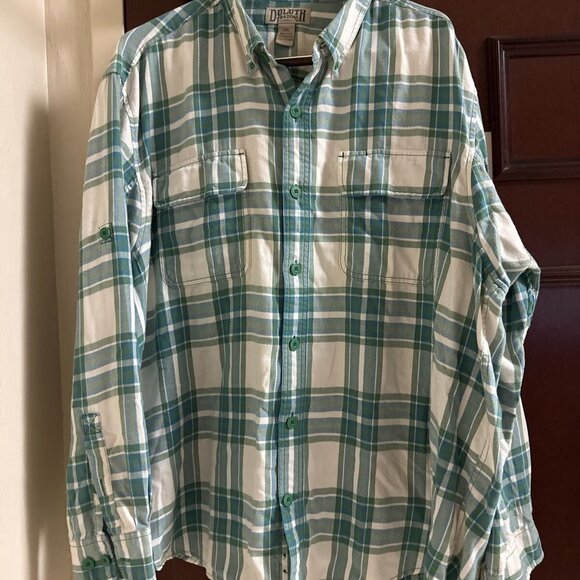 Duluth Trading Co Men Green Multi Color Flannel Long Sleeve Button‎ Shirt Sz 2XL - Picture 1 of 8